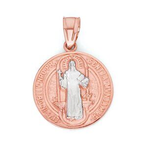 Solid 10k Rose Gold Saint Benedict Pendant - Religious Jewelry Gifts for Women